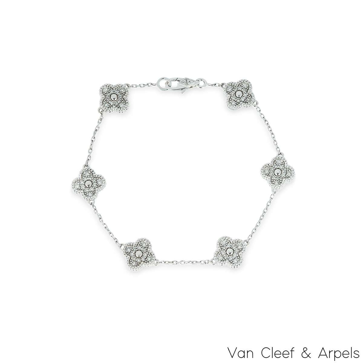 Van Cleef & Arpels White Gold Diamond Sweet Alhambra 6 Motif Bracelet VCARO85700 Van Cleef & Arpels White Gold Diamond Sweet Alhambra 6 Motif Bracelet VCARO85700